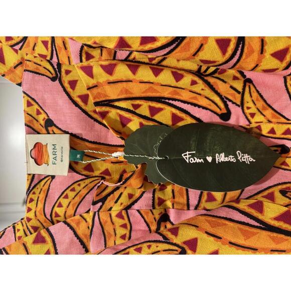 FARM Rio Banana Pitta Dress Women’s Medium – Pink Multi Linen Button Down Mini - Picture 8 of 8